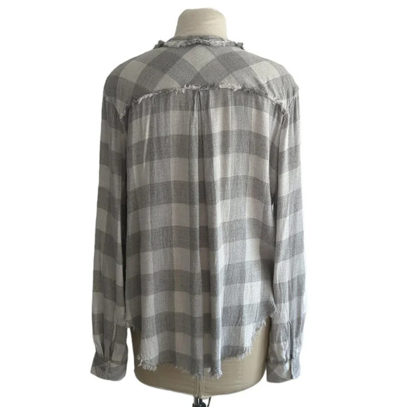Anthropologie Cloth & Stone Plaid Fringe  Button Down - Picture 4 of 6